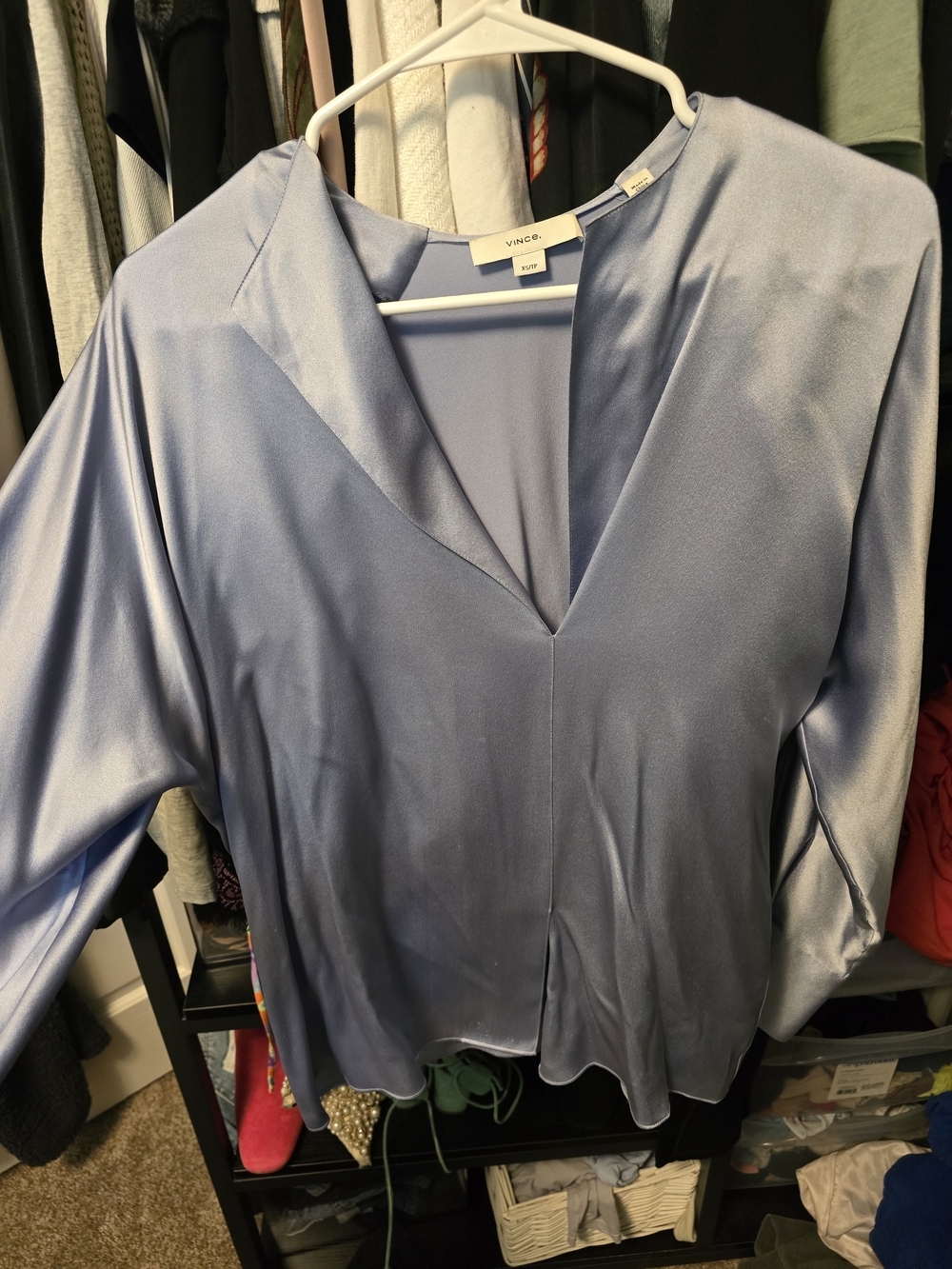 Vince 100% Silk V-Neck Blouse, Light Blue